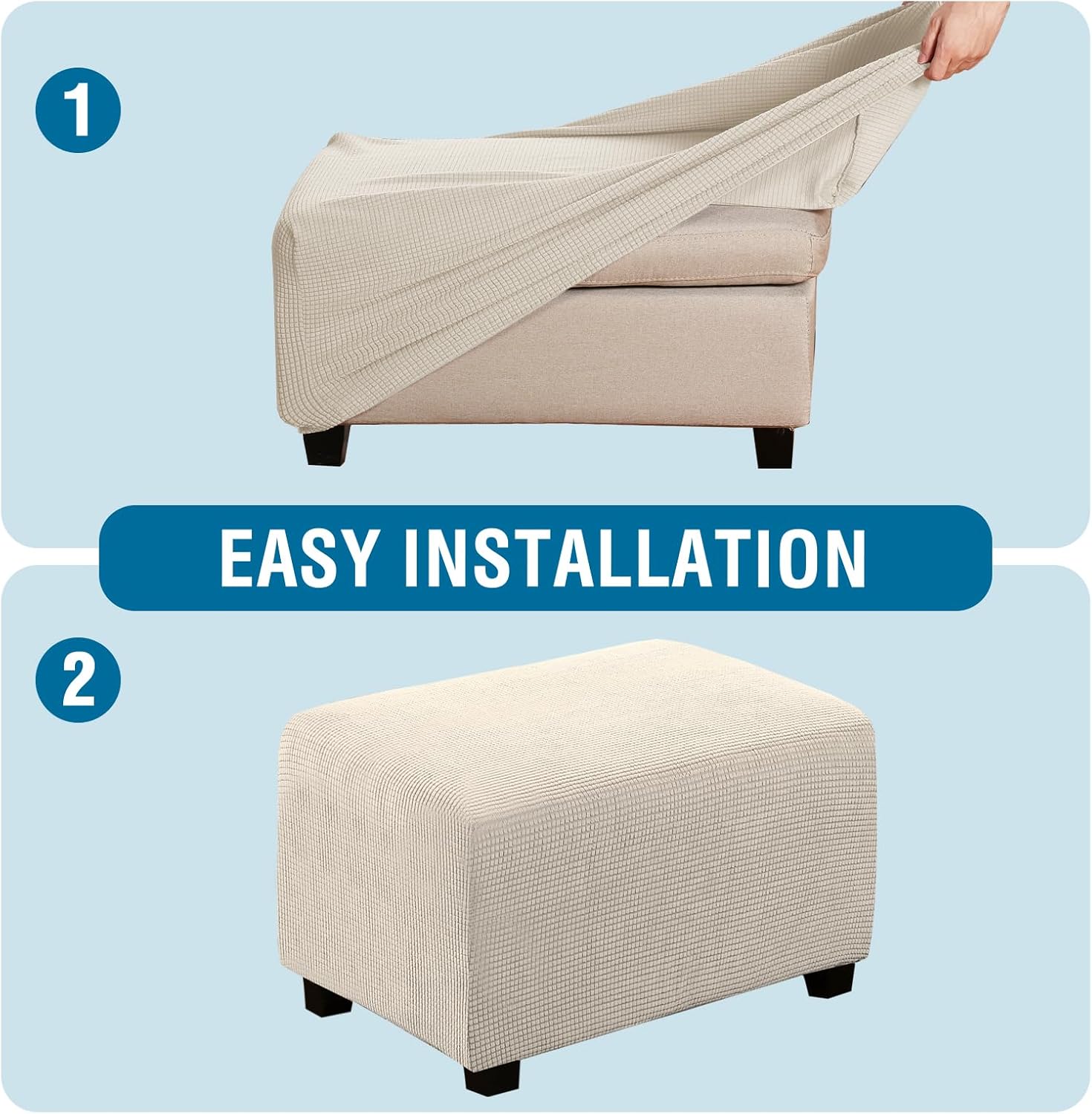 Ottoman Cover Slipcover Rectangle Fit Length 29'-34' Footrest Sofa Slipcovers Stool Cover Footstool Protector V1258-DP02-F-627
