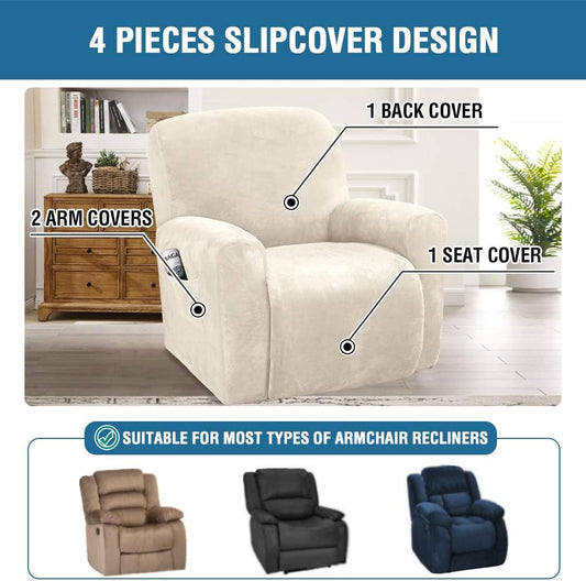 Velvet Stretch Recliner Couch Covers 4-Pieces Style Recliner Chair Covers Recliner Cover for Reclining Chair V1258-DP02-F-628