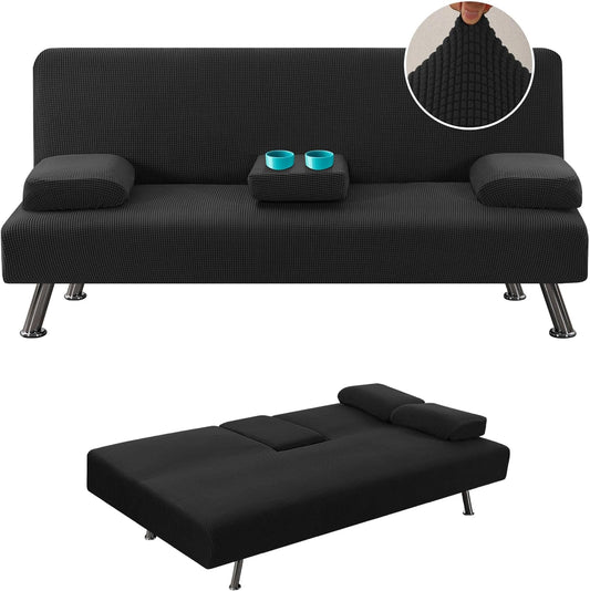 4 Pieces Stretch Futon Covers Sofa Bed Slipcover with Removable Armrests and Cupholders Covers Furniture V1258-DP02-F-631