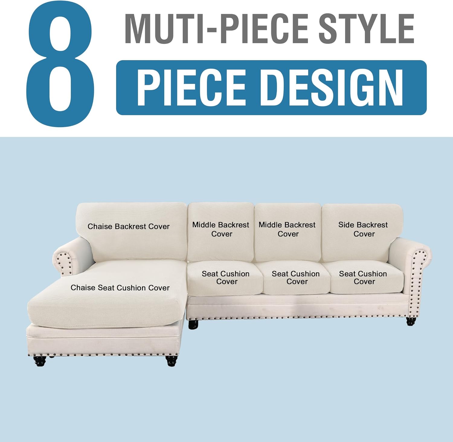 Sectional Couch Covers 8 Pieces Stretch Sofa Covers for Sectional Sofa Set Separate L Shaped Couch Cover for V1258-DP02-F-639