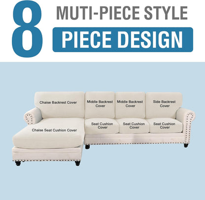 Sectional Couch Covers 8 Pieces Stretch Sofa Covers for Sectional Sofa Set Separate L Shaped Couch Cover for V1258-DP02-F-639