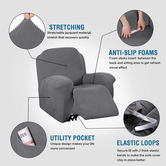 Super Stretch Recliner Couch Covers Chair Cover Form Fitted Non Slip Reclining Slipcovers for Standard Large V1258-DP02-F-642