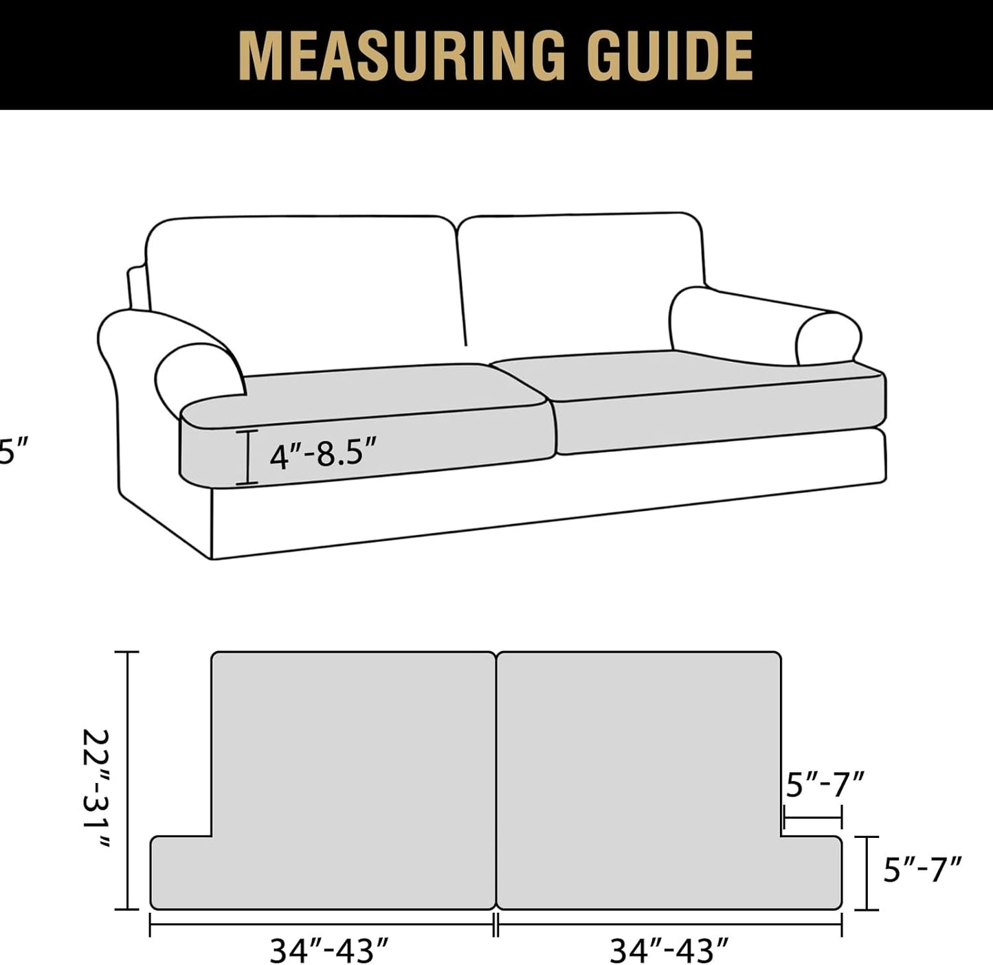 Stretch Velvet 2 Piece T Chion Sofa Slipcovers - Individually Fitting Chion Covers for 2 Chion Couch - Stay V1258-DP02-F-649