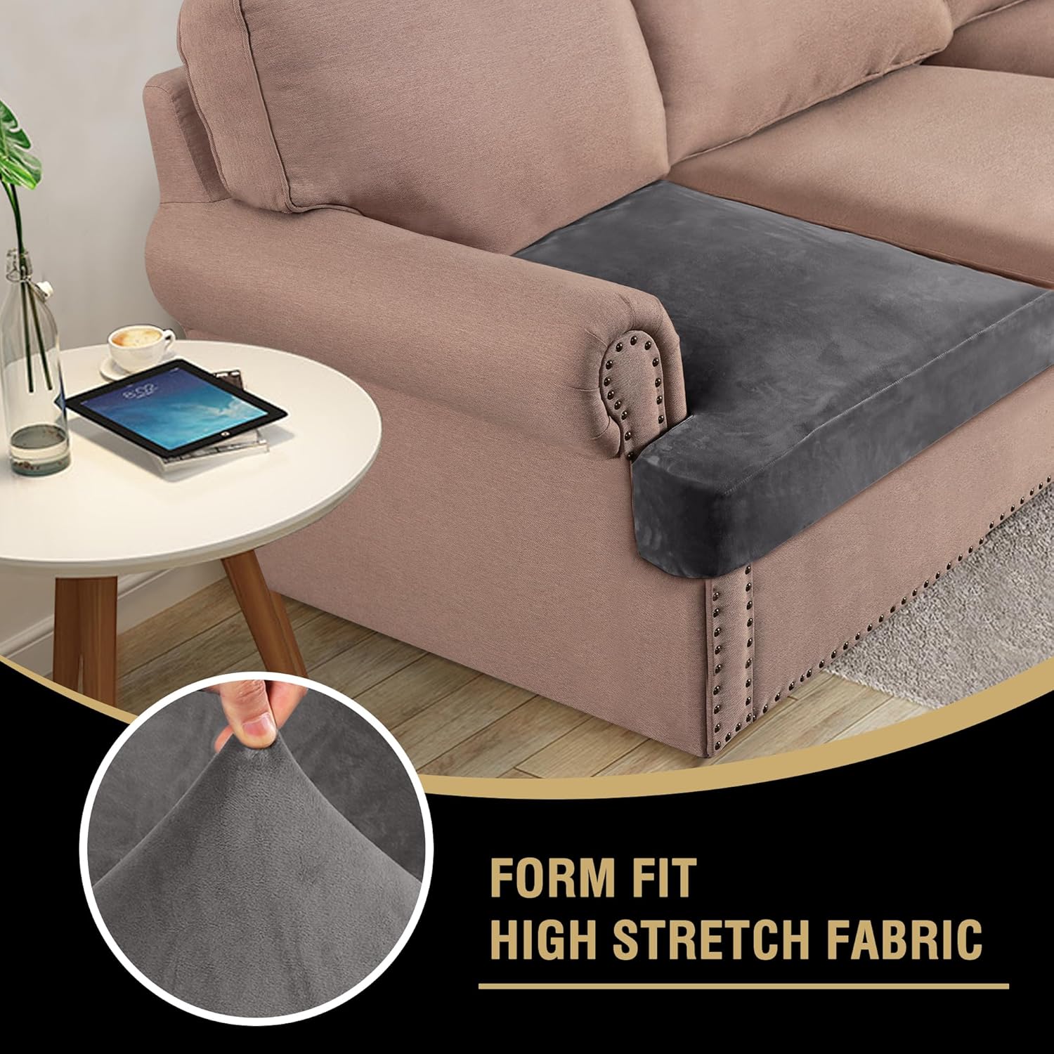 Stretch Velvet 2 Piece T Chion Sofa Slipcovers - Individually Fitting Chion Covers for 2 Chion Couch - Stay V1258-DP02-F-649