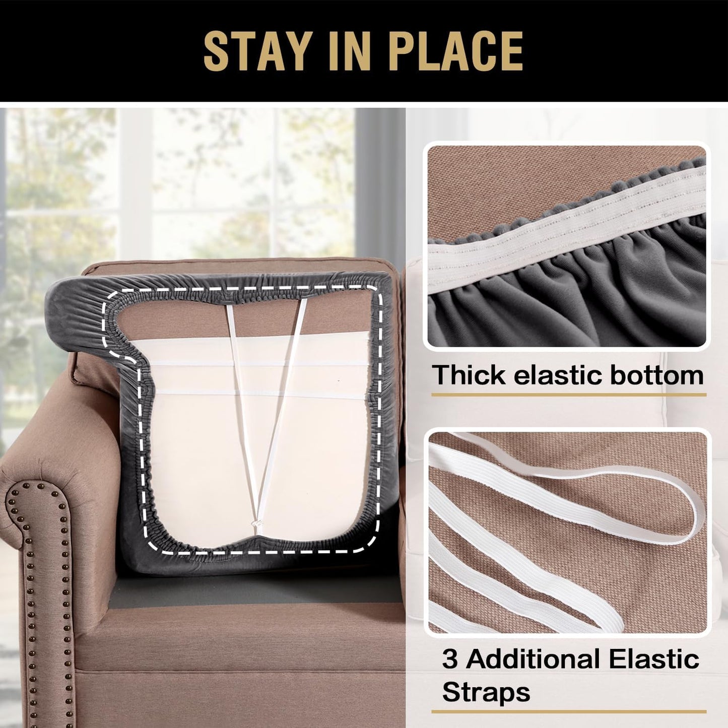 Stretch Velvet 2 Piece T Chion Sofa Slipcovers - Individually Fitting Chion Covers for 2 Chion Couch - Stay V1258-DP02-F-649
