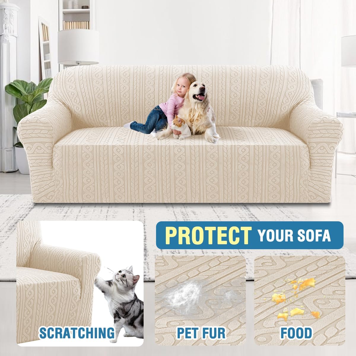 Sofa Cover 1 Piece Stretch Sofa Slipcovers Non Slip Sofa Cover with Elastic Bottom Washable for Kids, Pets V1258-DP02-F-658