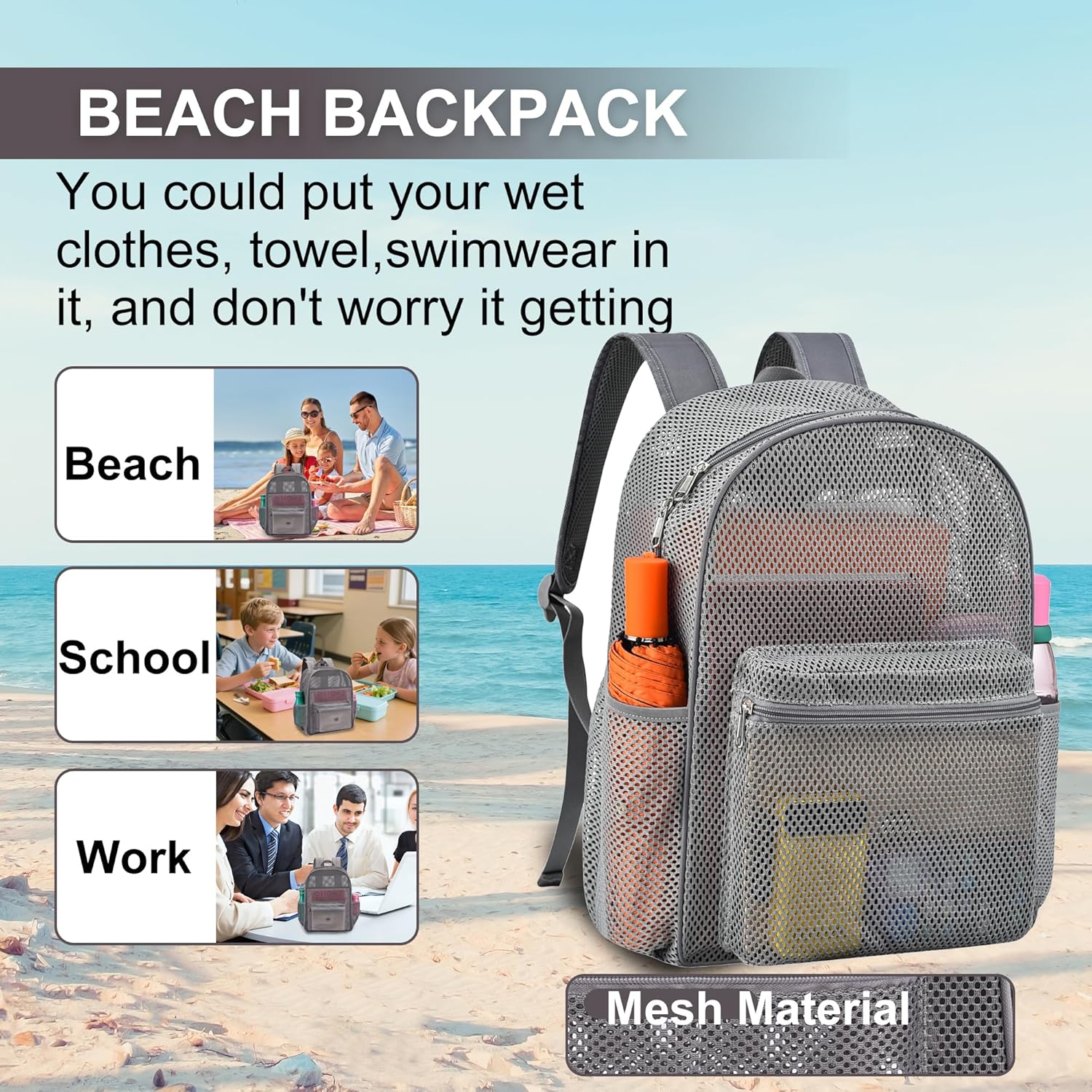 Duty Mesh Backpacks for Adults,See Through Backpack for Swimming Work Outdoor, Diving Backpack Carry Portable V1258-DP02-F-678