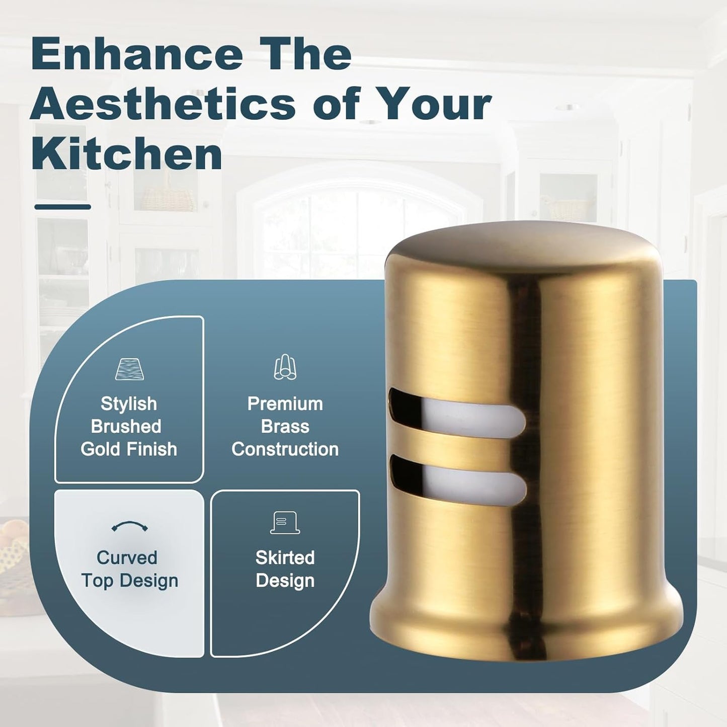 Dishwasher Air Gap Cover, Dishwasher Air Gap Cap for Kitchen Sink, Solid Brass Dishwasher Overflow Vent Cap V1258-DP02-F-70