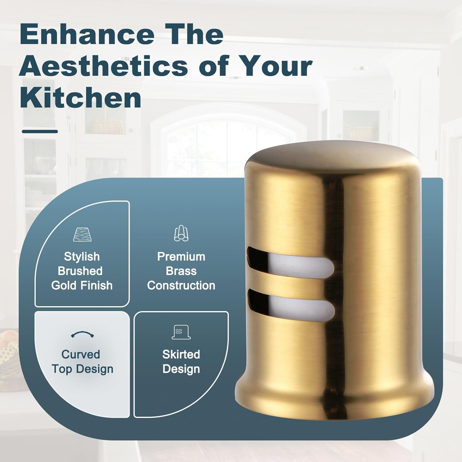 Dishwasher Air Gap Cover, Dishwasher Air Gap Cap for Kitchen Sink, Solid Brass Dishwasher Overflow Vent Cap V1258-DP02-F-70