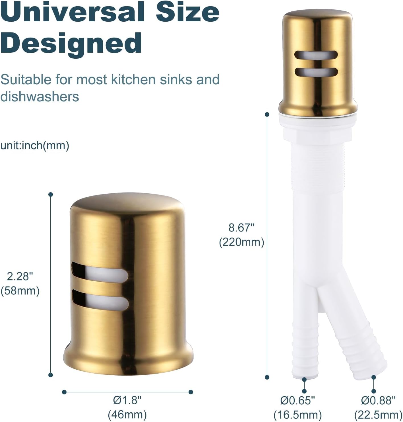 Dishwasher Air Gap Cover, Dishwasher Air Gap Cap for Kitchen Sink, Solid Brass Dishwasher Overflow Vent Cap V1258-DP02-F-70