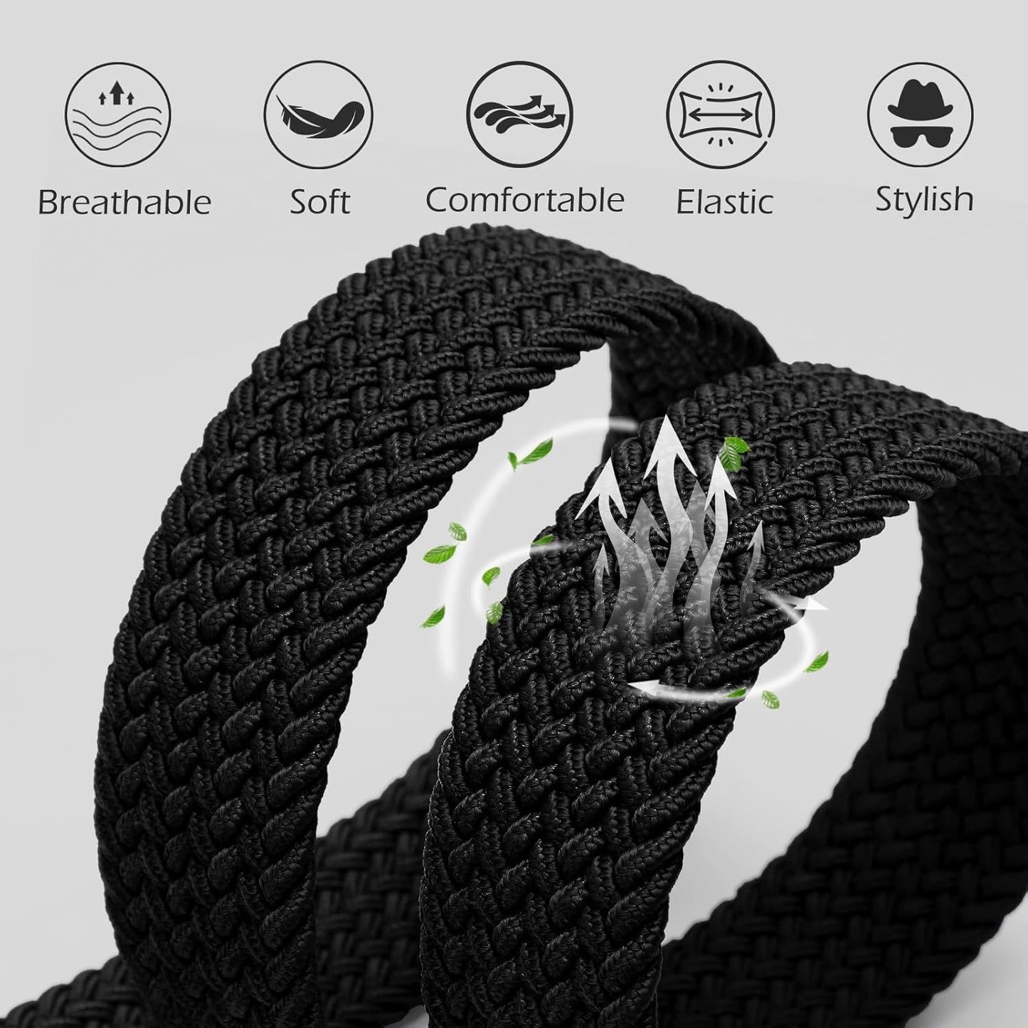 Braided Stretch Belt for Men, Elastic Woven Belt, casual Fabric Golf Belt, 1 3/8" for golf pants jeans V1258-DP02-F-708