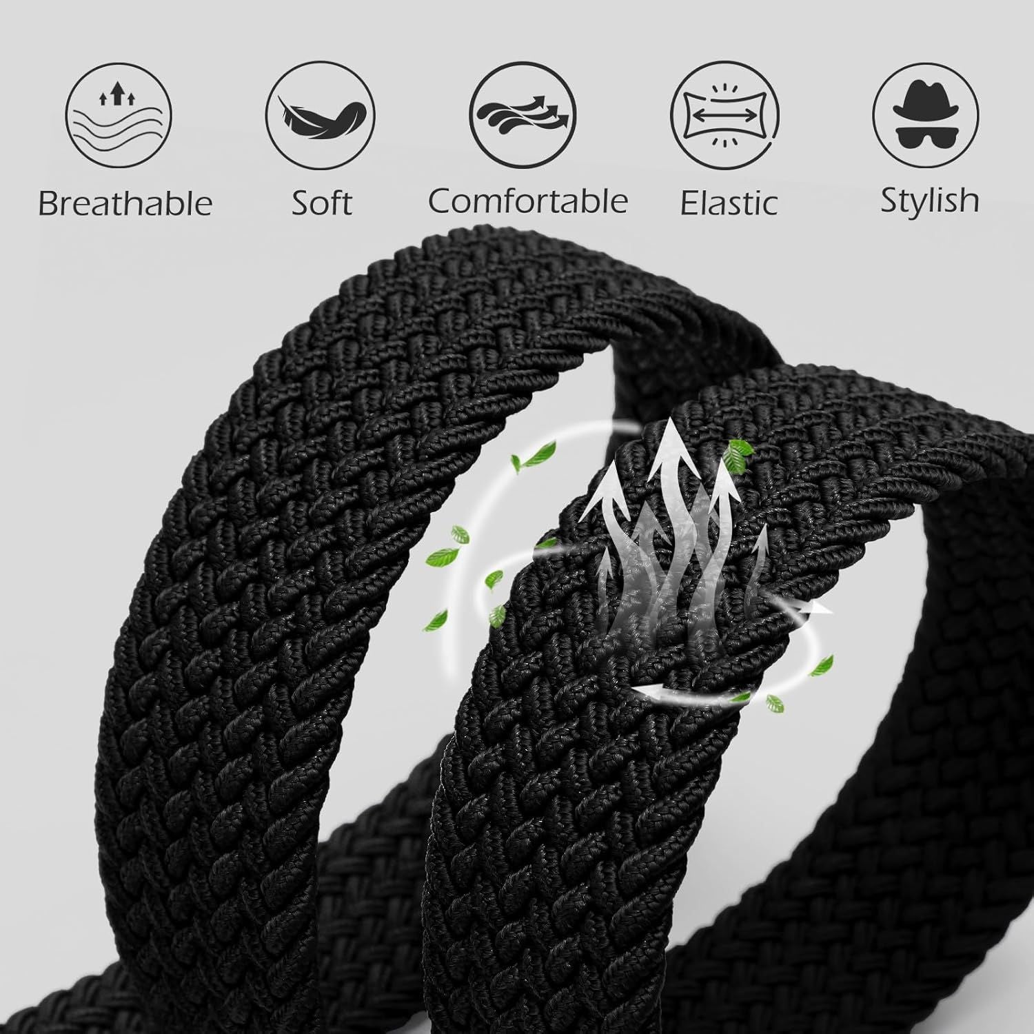 Braided Stretch Belt for Men, Elastic Woven Belt, casual Fabric Golf Belt, 1 3/8" for golf pants jeans V1258-DP02-F-708