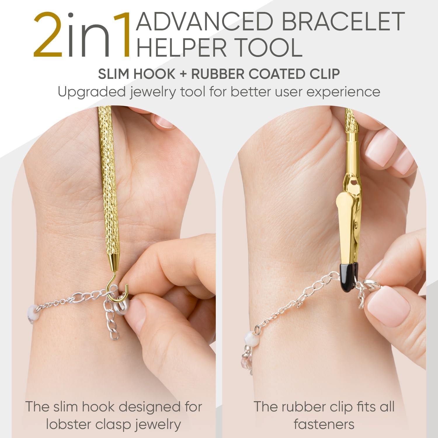 Bracelet Helper Tool with Hook - Fastener Helper Tool for Bracelet, Necklace, Jewelry, Watch - Silver, Gold, V1258-DP02-F-721