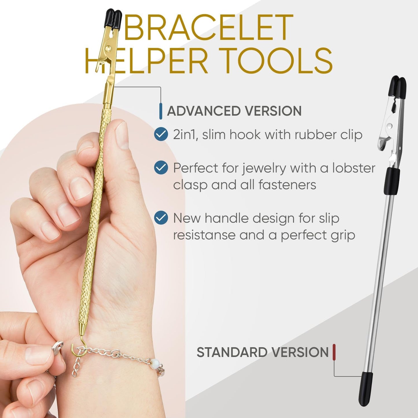 Bracelet Helper Tool with Hook - Fastener Helper Tool for Bracelet, Necklace, Jewelry, Watch - Silver, Gold, V1258-DP02-F-721