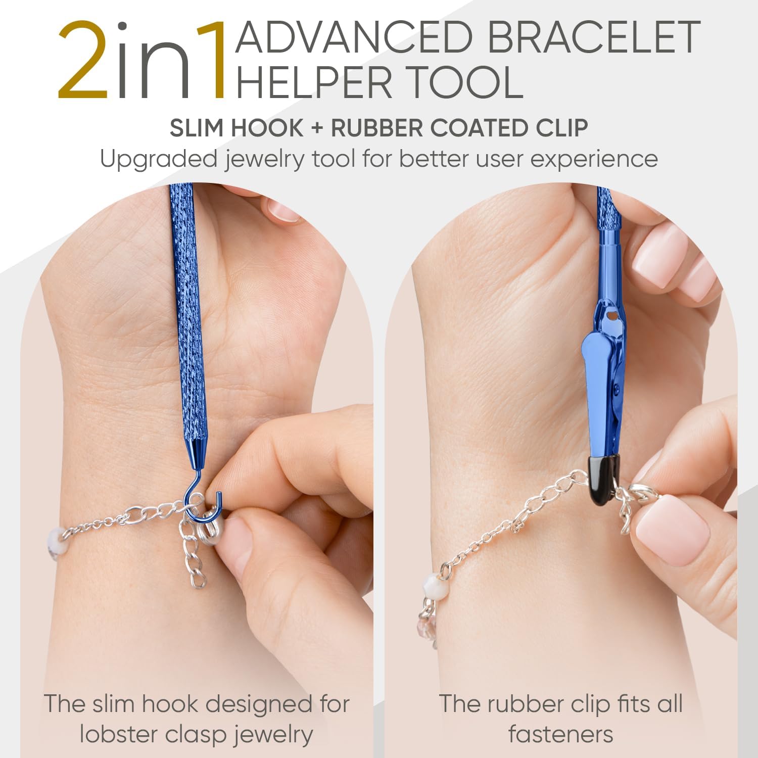 Bracelet Helper Tool with Hook - Fastener Helper Tool for Bracelet, Necklace, Jewelry, Watch - Blue, Gold, V1258-DP02-F-723