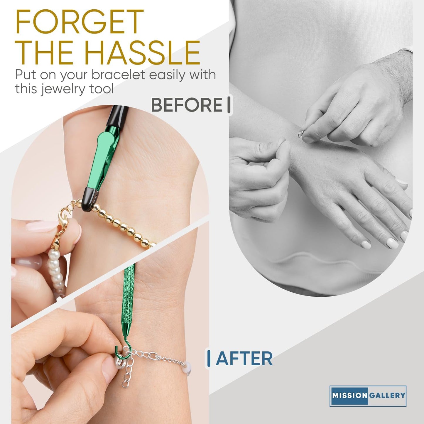 Bracelet Helper Tool with Hook - Fastener Helper Tool for Bracelet, Necklace, Jewelry, Watch - Silver, Gold, V1258-DP02-F-725