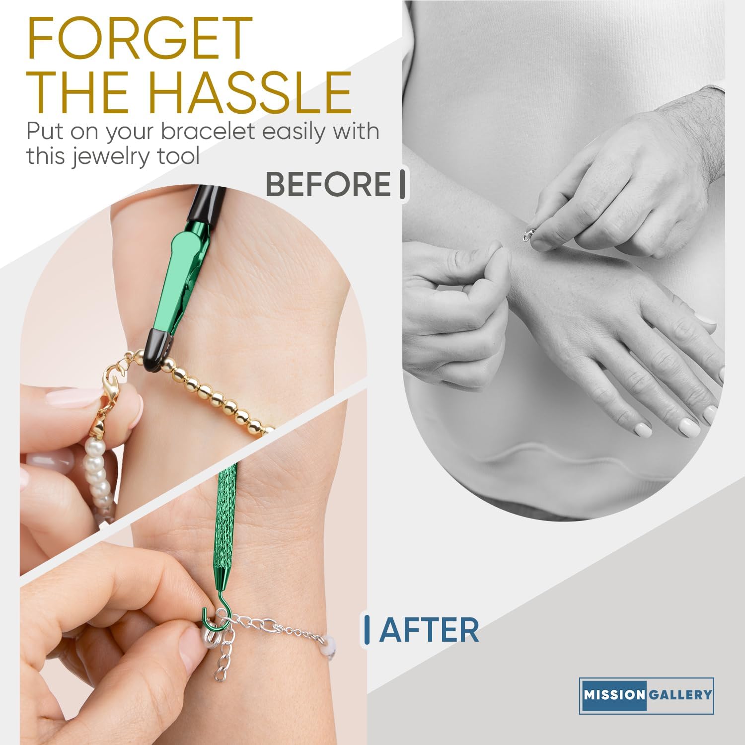 Bracelet Helper Tool with Hook - Fastener Helper Tool for Bracelet, Necklace, Jewelry, Watch - Silver, Gold, V1258-DP02-F-725