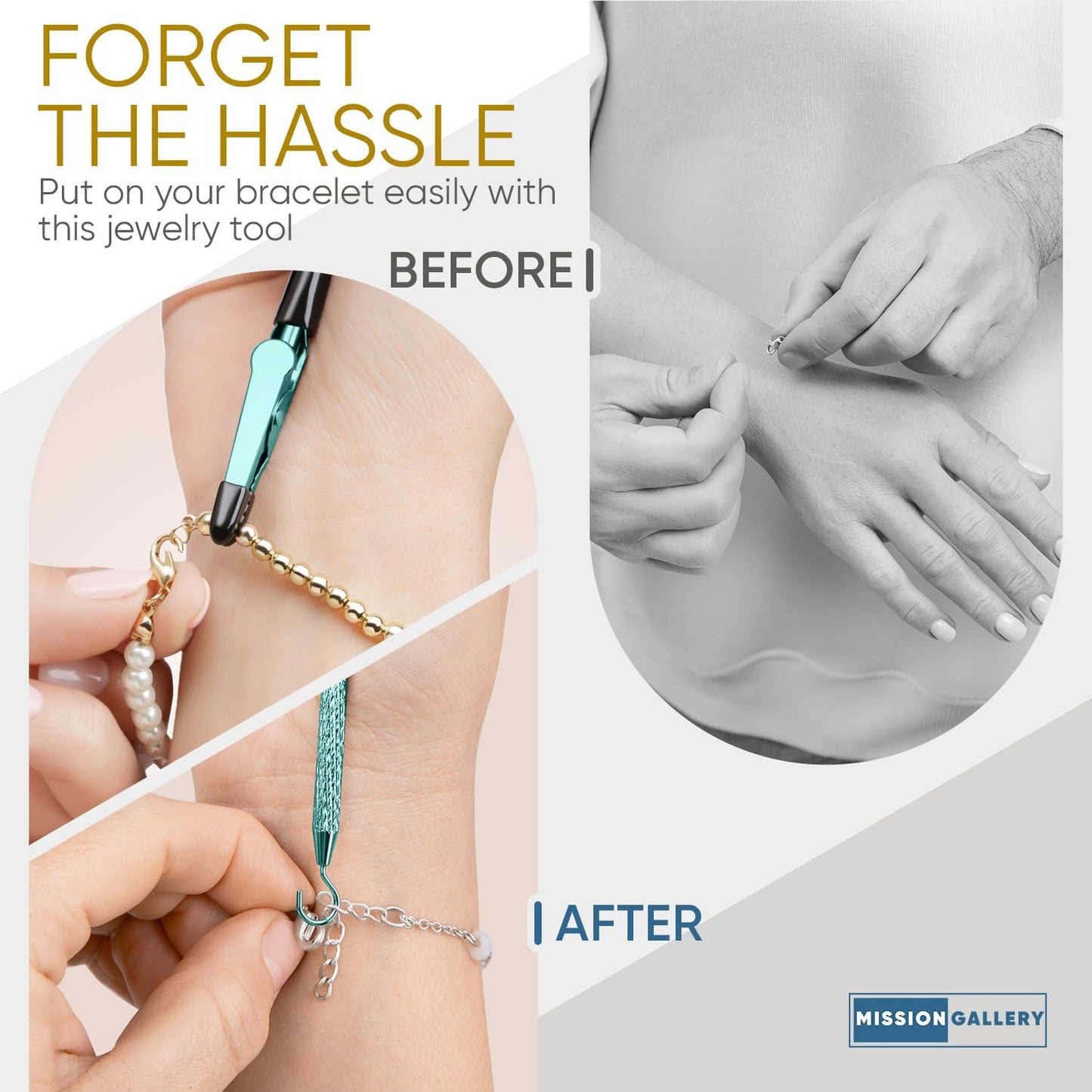 Bracelet Helper Tool with Hook - Fastener Helper Tool for Bracelet, Necklace, Jewelry, Watch - Silver, Rose, V1258-DP02-F-727