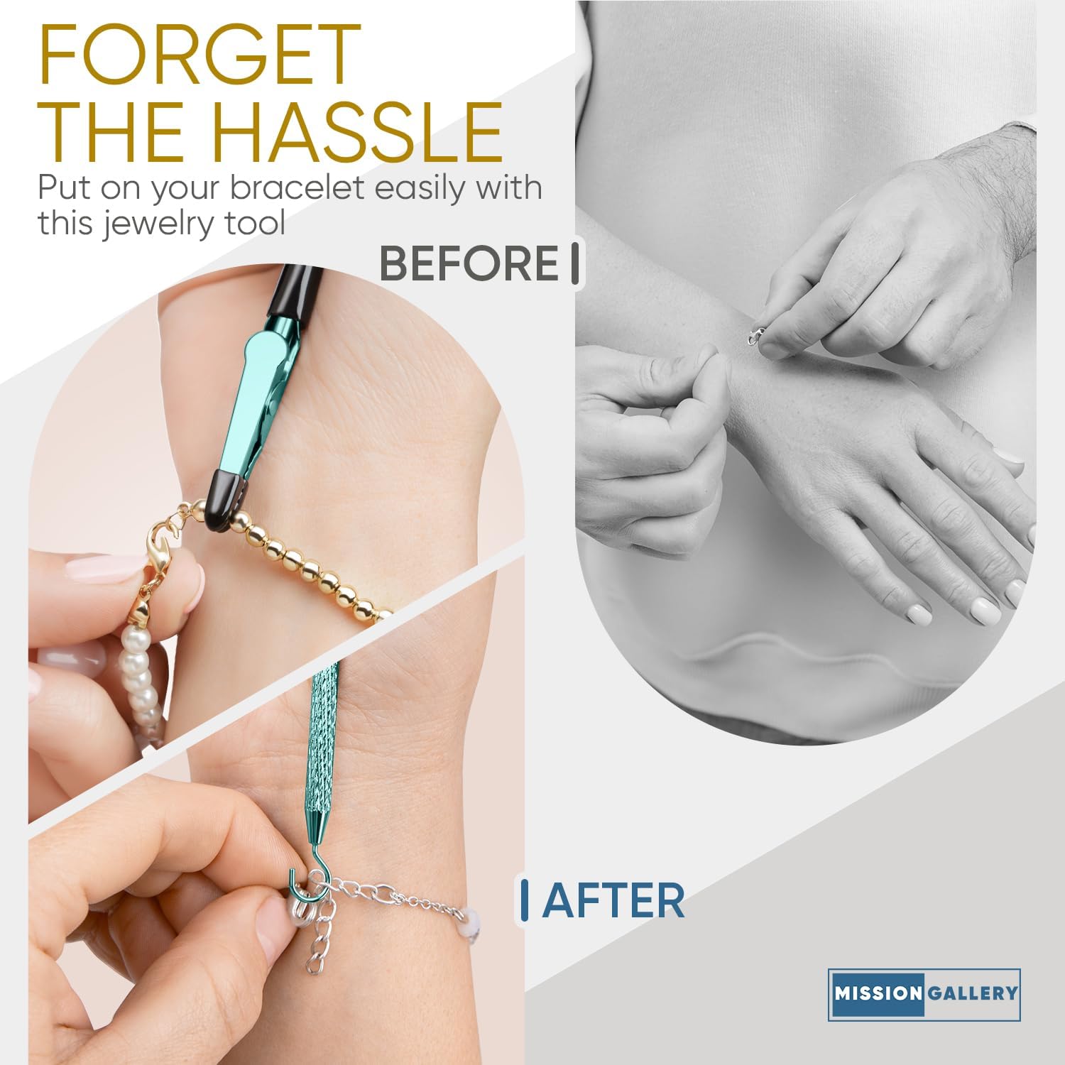 Bracelet Helper Tool with Hook - Fastener Helper Tool for Bracelet, Necklace, Jewelry, Watch - Silver, Rose, V1258-DP02-F-727
