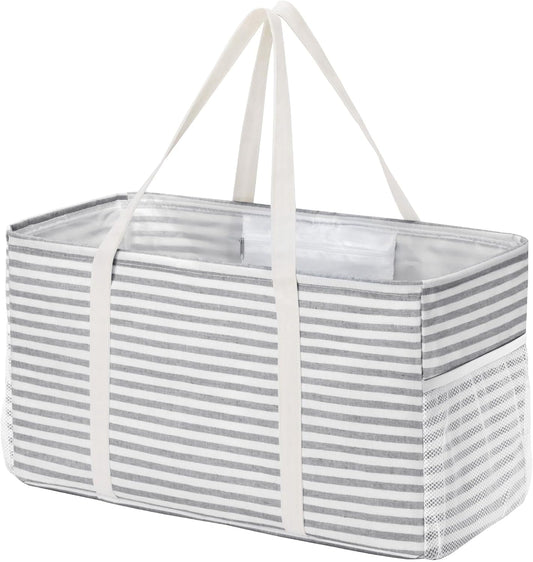 Extra Large Tote Bag, Reable Grocery Bags with Metal Wire Frame and Handles, Standing Utility Foldable V1258-DP02-F-732