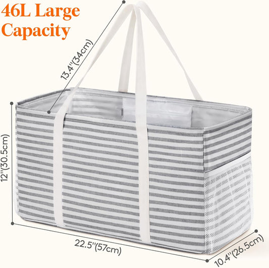 Extra Large Tote Bag, Reable Grocery Bags with Metal Wire Frame and Handles, Standing Utility Foldable V1258-DP02-F-732