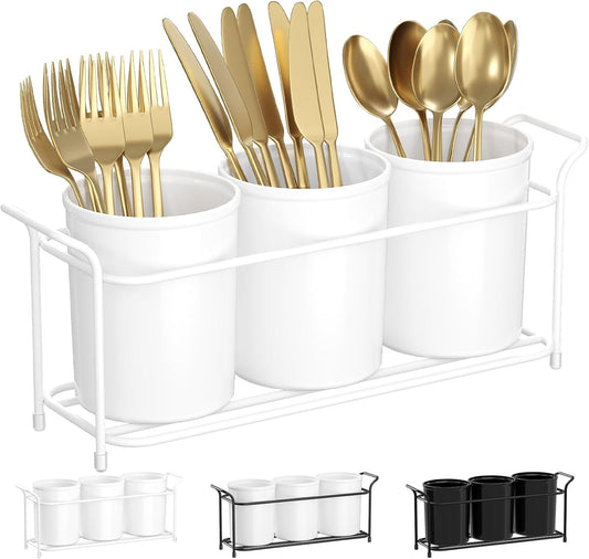 Plastic Silverware Caddy with Metal Rack, Utensil Holder for Party, Cutlery Flatware Organizer for Kitchen V1258-DP02-F-735