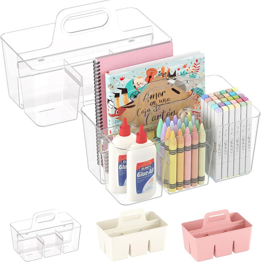 2 Pcs Plastic Caddy Organizer with Handle, Portable Art Supply Storage for Craft Supplies, Cosmetics, Holds V1258-DP02-F-736