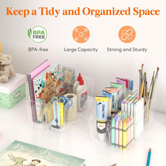 2 Pcs Plastic Caddy Organizer with Handle, Portable Art Supply Storage for Craft Supplies, Cosmetics, Holds V1258-DP02-F-736