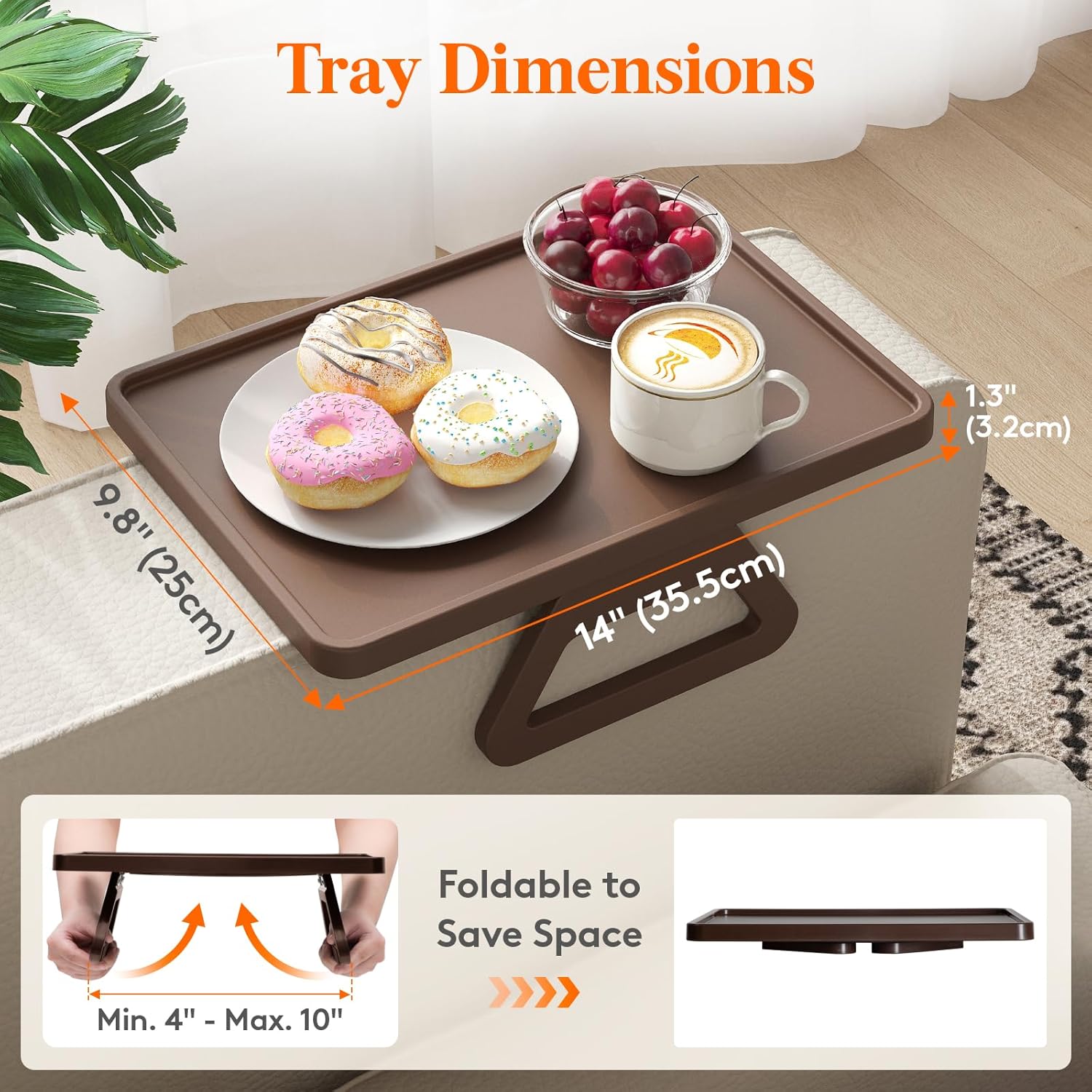 Plastic Rotating Couch Armrest Table, Adjtable Sofa Arm Clip Holder Tray for Snack/Fast Food/Fruit/Drink, V1258-DP02-F-738