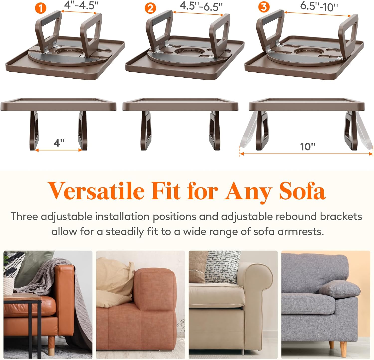 Plastic Rotating Couch Armrest Table, Adjtable Sofa Arm Clip Holder Tray for Snack/Fast Food/Fruit/Drink, V1258-DP02-F-738