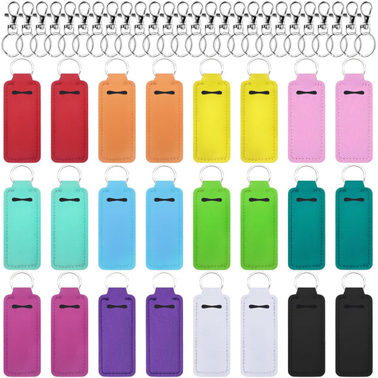 24 Pieces Chapstick Keychain Holder Lip Balm Holder Keychains Neoprene Lipstick Holder with 24 Pieces Metal V1258-DP02-F-747