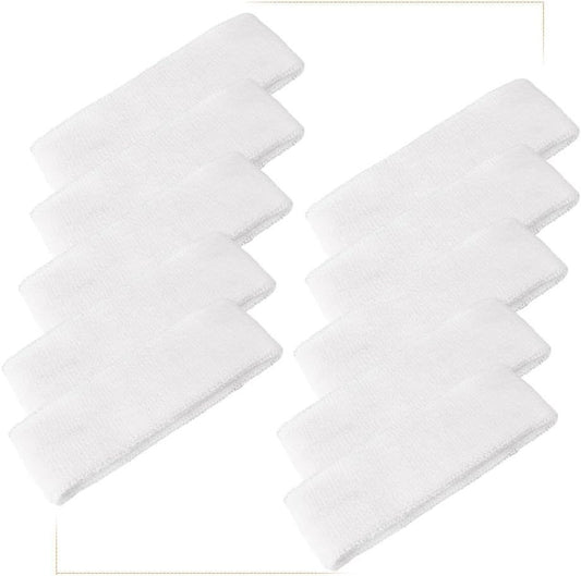 10 PCS White Unisex Sports Sweatband Headband Sweat Absorbing Terry Cloth Bands V1258-DP02-F-757