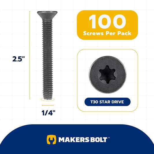 1/4 x 2-1/2" Trailer Deck Screws (100 pcs) T-30 Star Drive, Black Phosphate and Oil, Type F Thread Cutting V1258-DP02-F-76