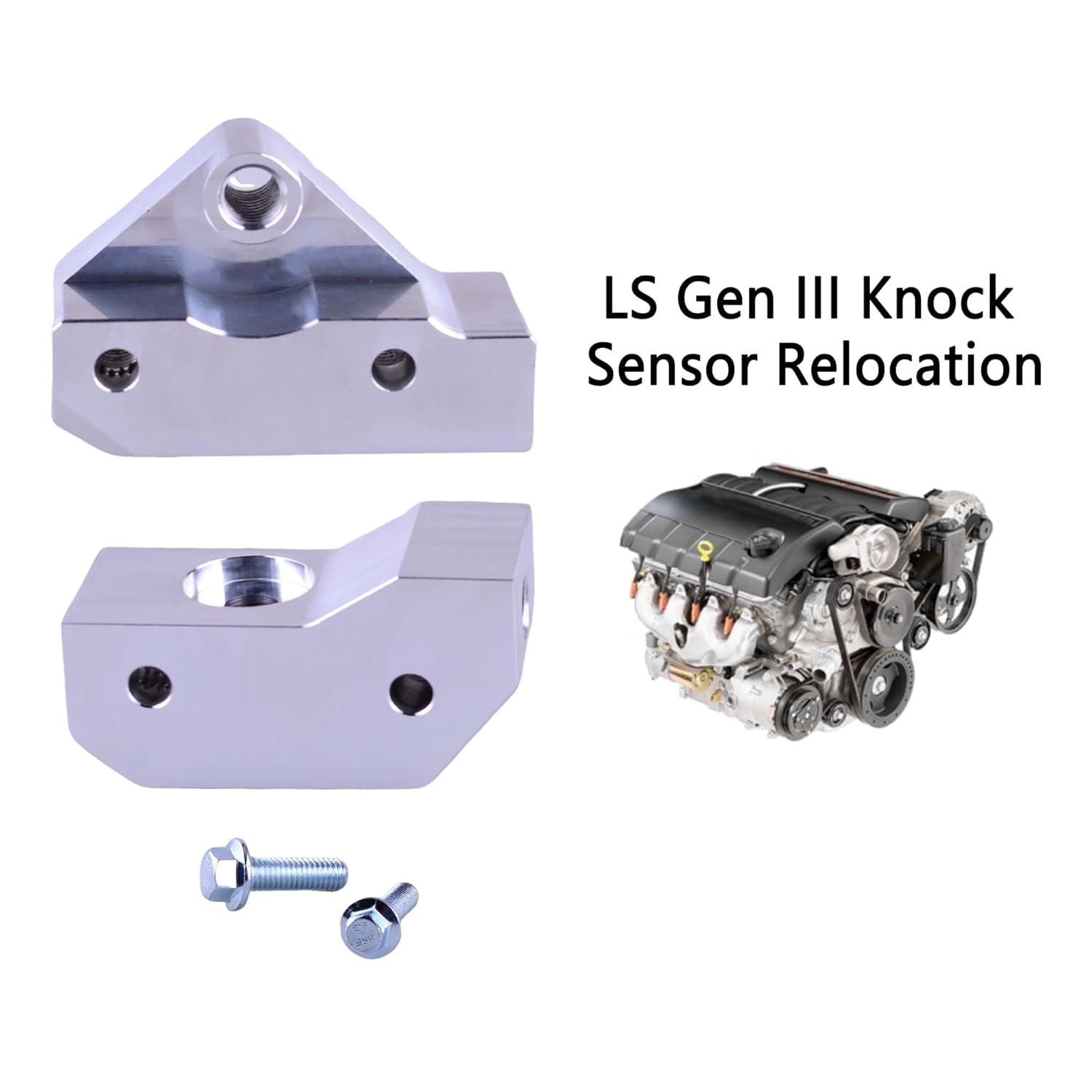 Knock Sensor Relocation Brackets Compatible for Chevy LS GM LS LS Gen 3 Engines LS1 LM7 LR4 LQ4 LS6 L59 LQ9 V1258-DP02-F-762