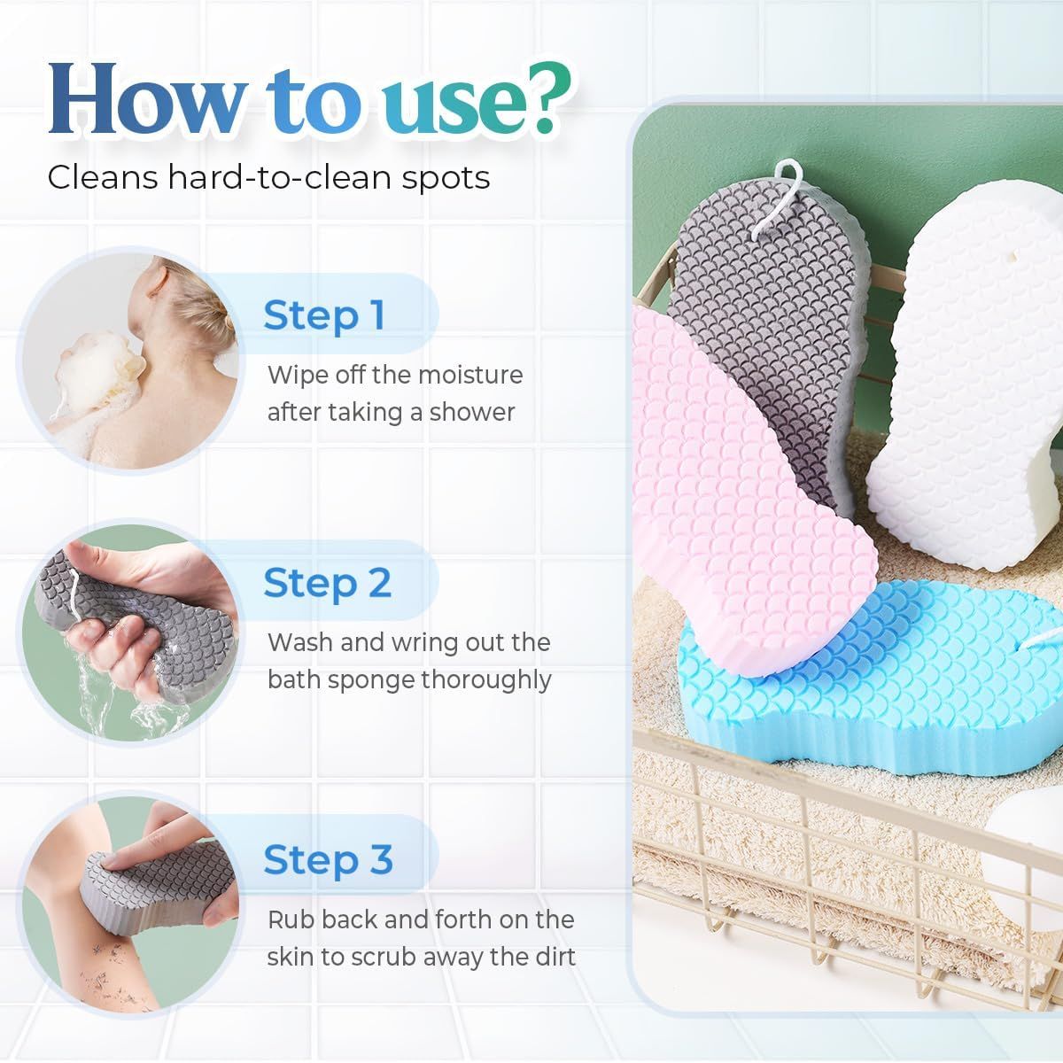 Magic Exfoliating Bath Sponge, Magic Exfoliating Body Scrubber Skin Friendly & Reusable for Adults Women and V1258-DP02-F-767