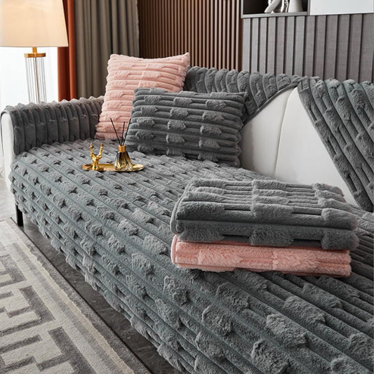 Super Soft Plush Non-Slip Sofa Cushion Covers, Thick Rabbit Plush Sofa Cushion Super Soft Faux Fur Throw V1258-DP02-F-777