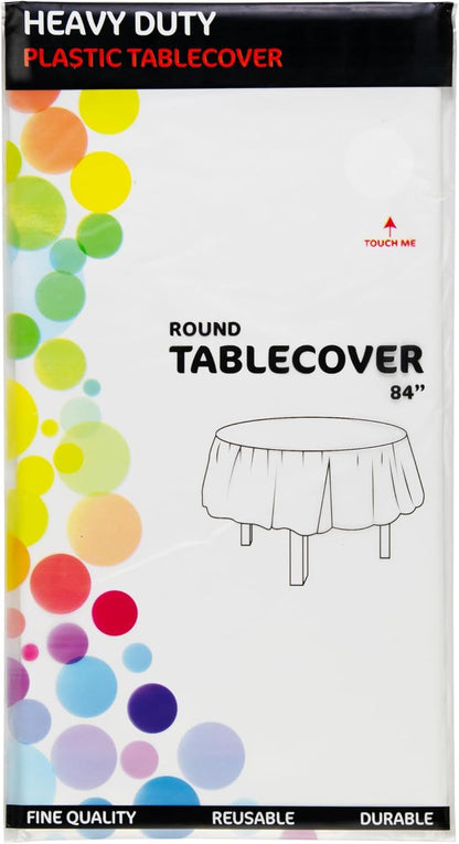48 Round Tablecloths -BPA- Free Plastic, 84 inch, Dining Table Cover, White V1258-DP02-F-778