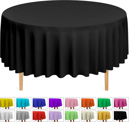 6 Round Tablecloths -BPA- Free Plastic, 84 inch, Dining Table Cover, Black V1258-DP02-F-779