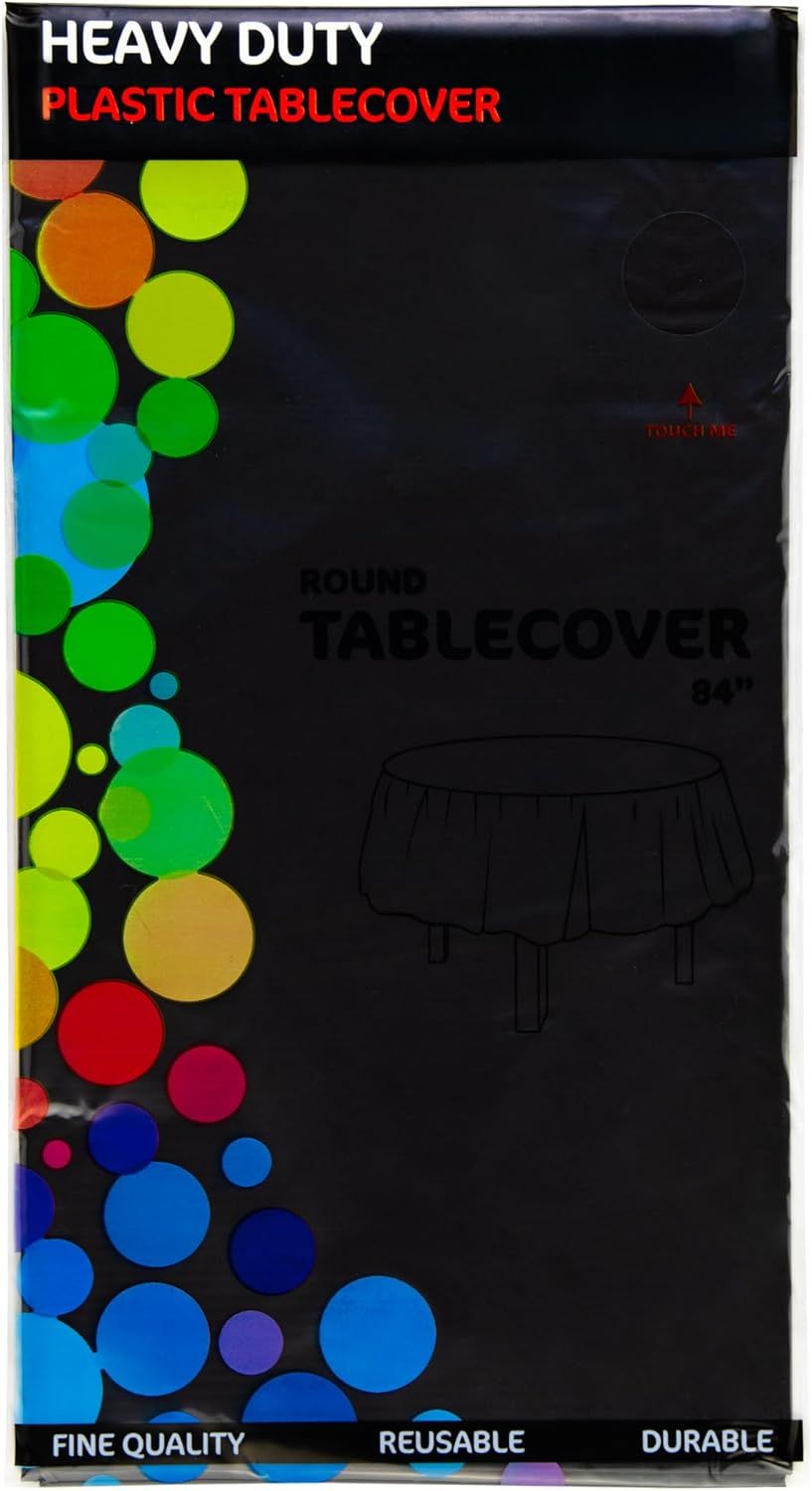 6 Round Tablecloths -BPA- Free Plastic, 84 inch, Dining Table Cover, Black V1258-DP02-F-779
