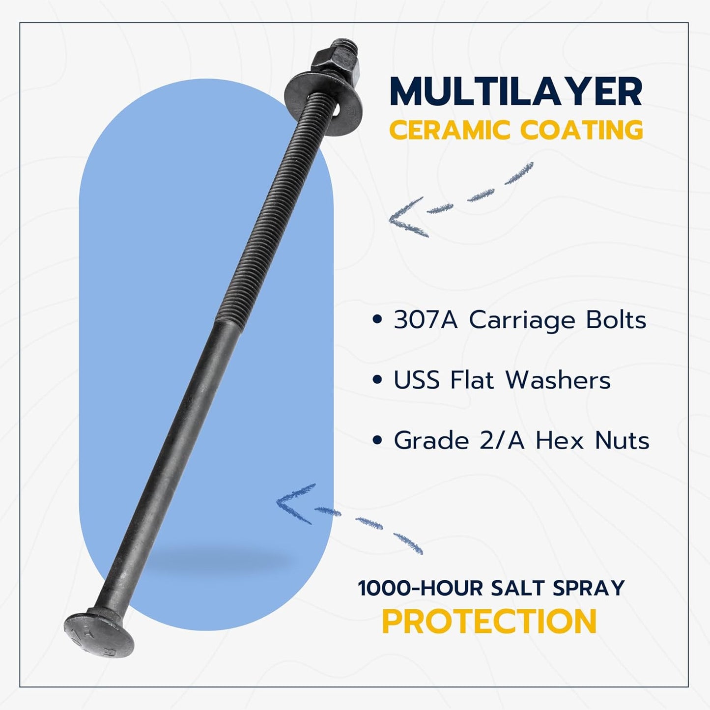 3/8" x 12" (25 Pack) Black Carriage Bolt Kit, Grade 307A, Ceramic Coated for Exterior Use, 2X Rust Resistance V1258-DP02-F-78