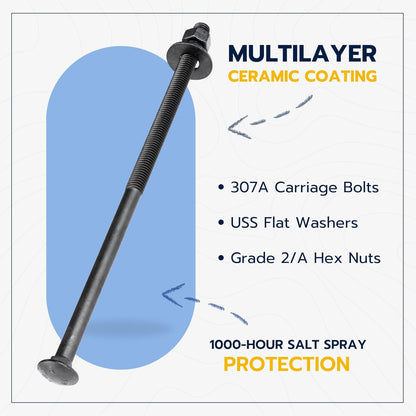 3/8" x 12" (25 Pack) Black Carriage Bolt Kit, Grade 307A, Ceramic Coated for Exterior Use, 2X Rust Resistance V1258-DP02-F-78
