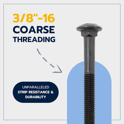 3/8" x 12" (25 Pack) Black Carriage Bolt Kit, Grade 307A, Ceramic Coated for Exterior Use, 2X Rust Resistance V1258-DP02-F-78