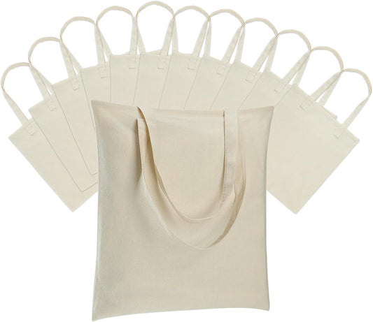 12 Pack Canvas Tote Bag - Lightweight Thin Tote Bags Bulk Blank Shopping Reusable Grocery Bags for DIY Gift V1258-DP02-F-784
