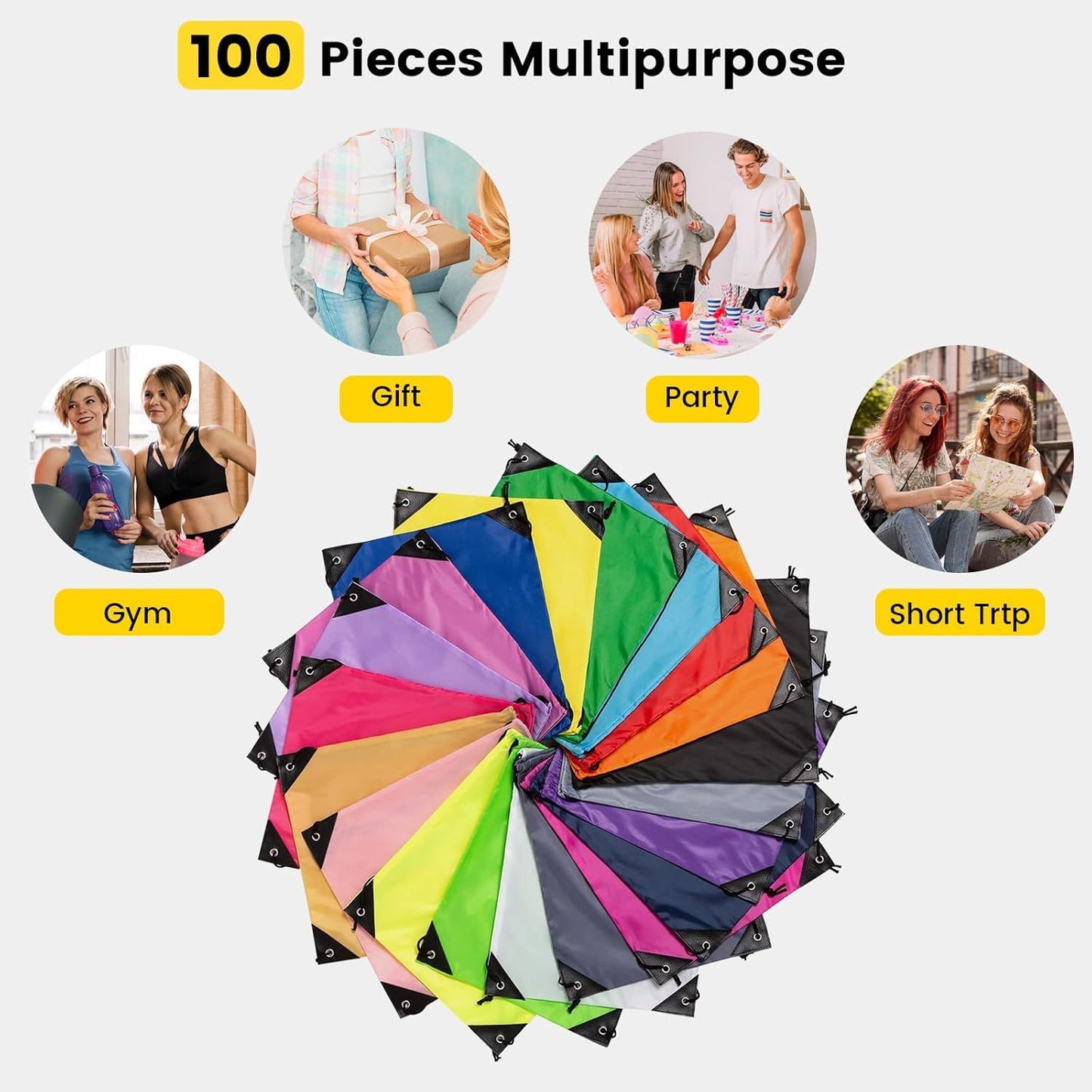 100 Pcs Drawstring Bags Bulk - Lightweight Drawstring Backpack, Cinch Bag for Party Sport Gym Trip Gift - 20 V1258-DP02-F-785
