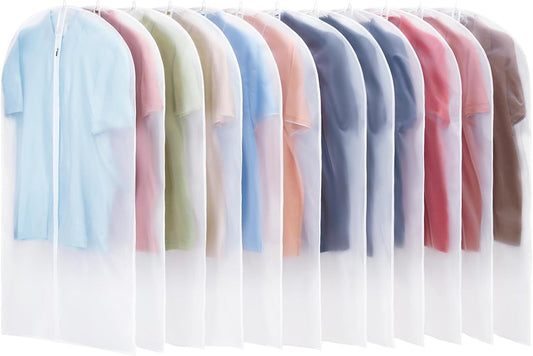 12 Pack Garment Bags for Hanging Clothes - Translucent Suit Bag for Closet Wardrobe Storage Travel - 24" x 42" V1258-DP02-F-786