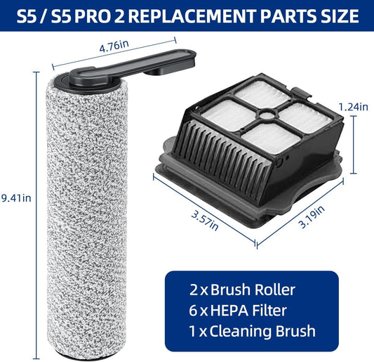 Floor ONE S5 Brush Roller and HEPA Filter Replacement, Compatible with Tineco S5 / S5 Pro /S5 Pro 2 / iFLOOR V1258-DP02-F-789