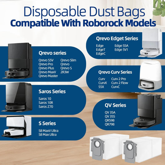 25 Packs Disposable Dust Bags for Roborock QV35A/ Qrevo S5V, Saros 10R/10/Z70, S8 MaxV/Max Ultra, Qrevo V1258-DP02-F-790