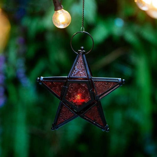 Glass Star Lantern Hanging Ornaments - Tea Light Lantern Window Hangings Patio Balcony Living Room Decoration V1258-DP02-F-796