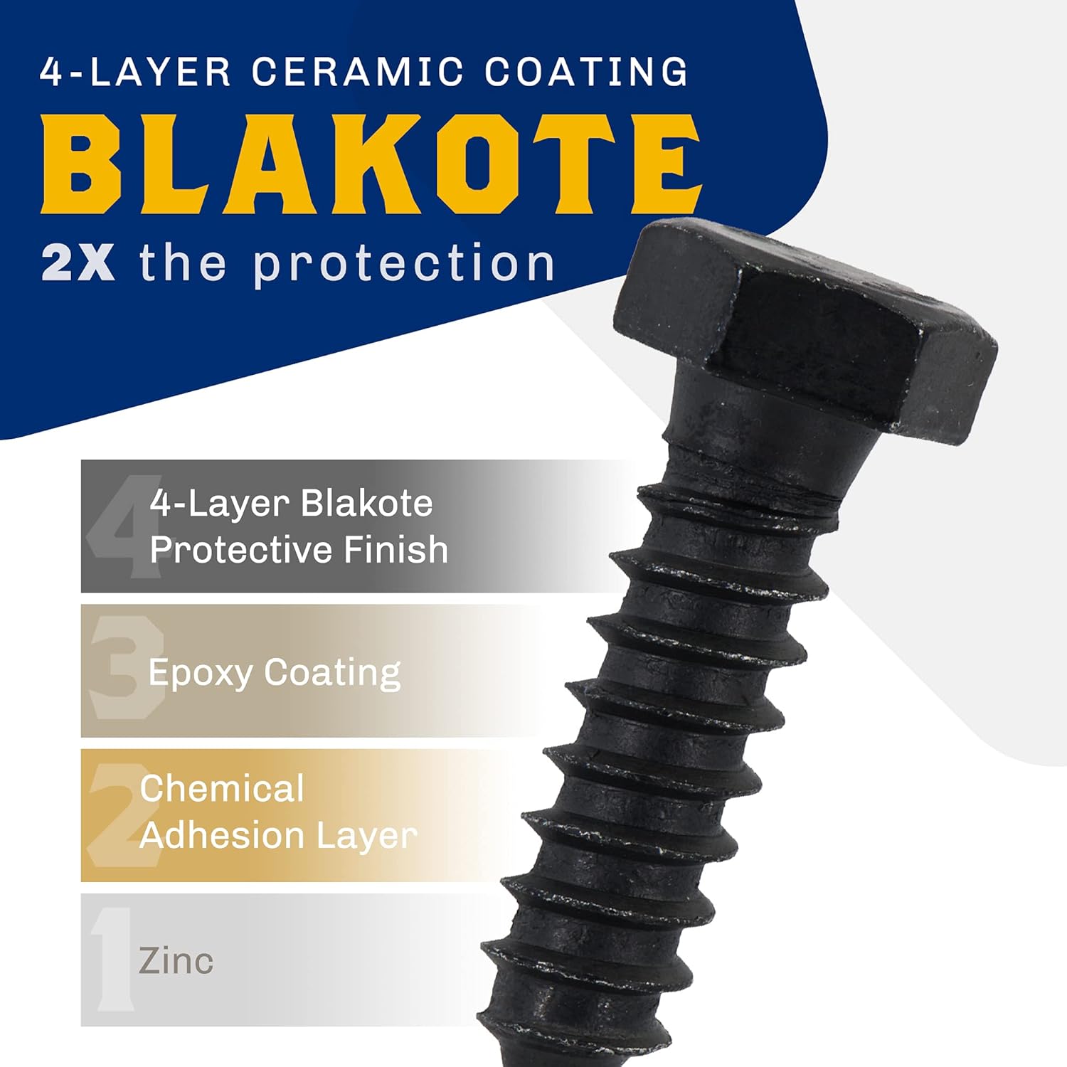 1/2" x 2", 25-Piece Black Lag Bolts, Rustproof 4-Layer Ceramic BLAKOTE, 2X Protection of Galvanized Lag V1258-DP02-F-80