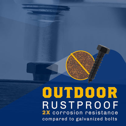 1/2" x 2", 25-Piece Black Lag Bolts, Rustproof 4-Layer Ceramic BLAKOTE, 2X Protection of Galvanized Lag V1258-DP02-F-80